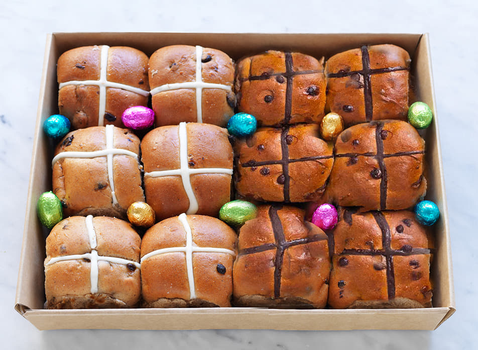 Double Chocolate & Fruit Filled Hot Cross Buns