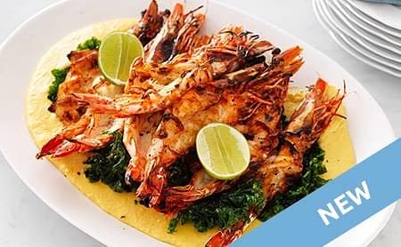 Chargrilled Jumbo King Prawns with Crispy Kale & Lime