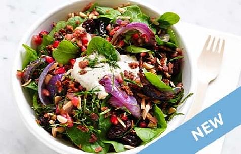 Baby Spinach and Bacon Salad with Zest Yoghurt Dressing