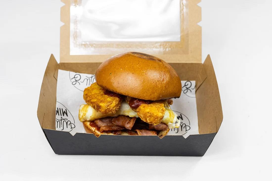 Brekkie Burger - Hashbrown, Egg & Bacon on a Milk Bun