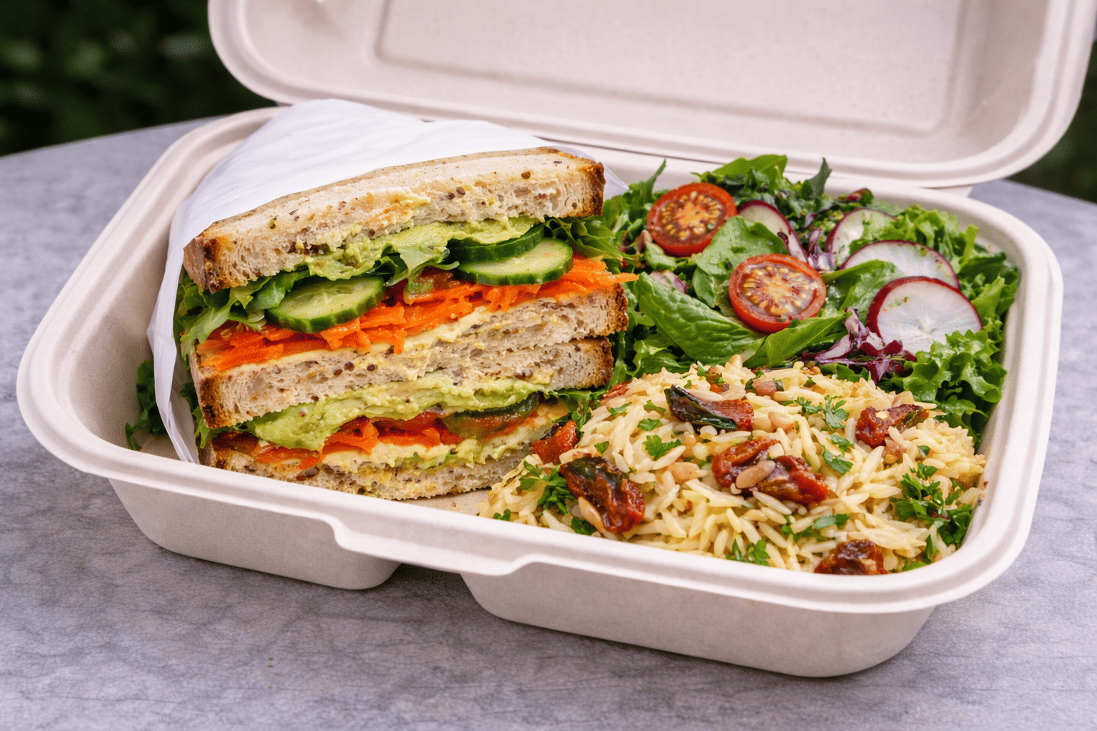 Vegan Avocado Sandwich & Orzo Salad Box